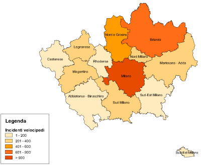 Incidenti alle biciclette nel territorio (periodo 2003-2005)